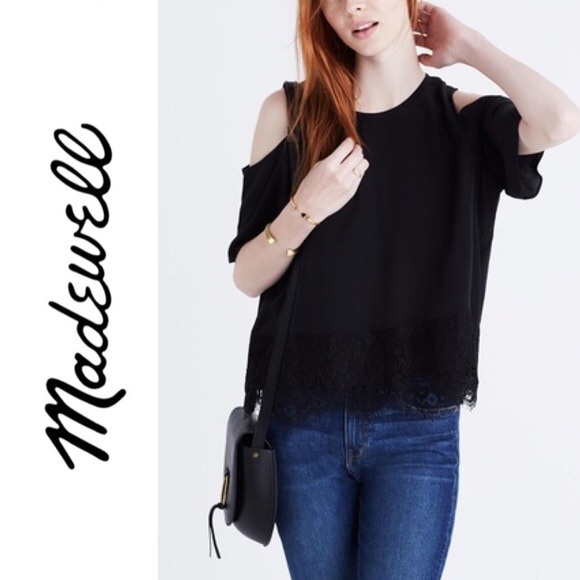 NWT Madewell Lace-Edged Silk Cold-Shoulder Top - Picture 1 of 7